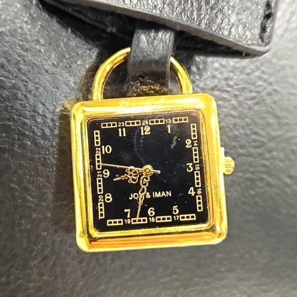 NEW!! Joy & Iman Black Split Leather w/ Gold Accents Large Tote Shoulder Bag - Picture 12 of 13